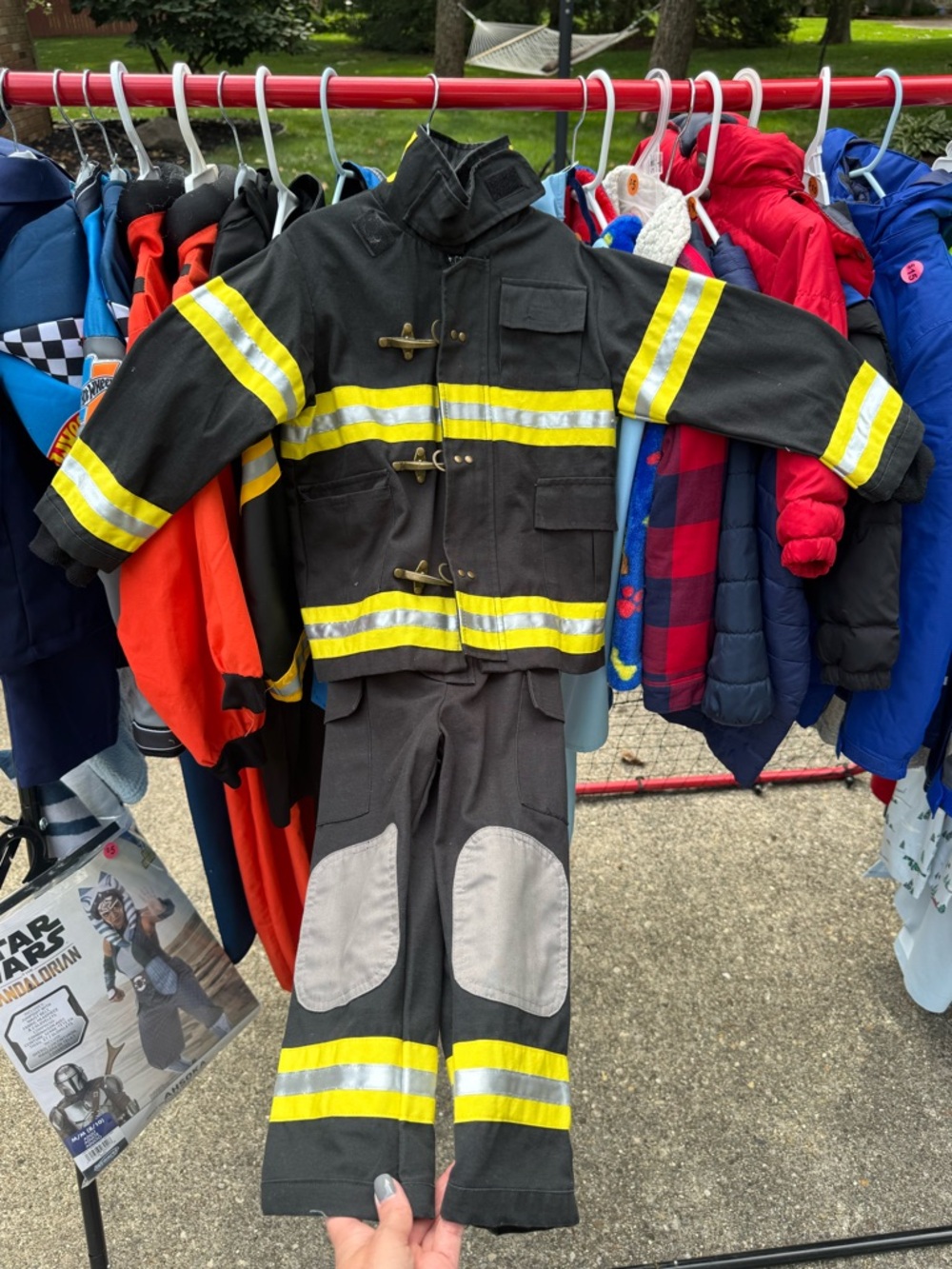 Black and Yellow Kids Firefighter Costume Set